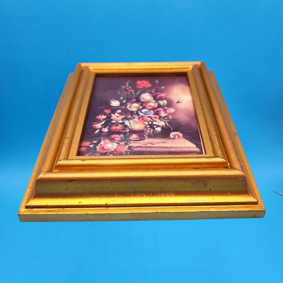 Vintage Flemish Floral Still Life Mini Art Print Italy Gilt-Look Frame w/ Glass - Picture 5 of 9